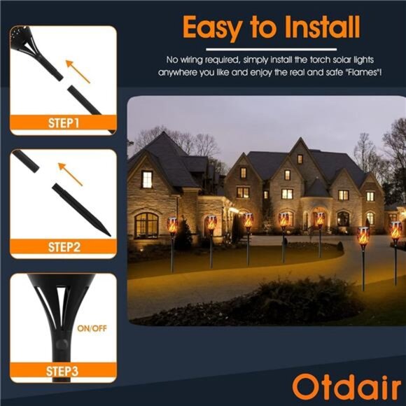 96 LED Solar Lights Outdoor Upgraded 6 Pack, 43" Tall & Super Larger Size - Picture 6 of 7